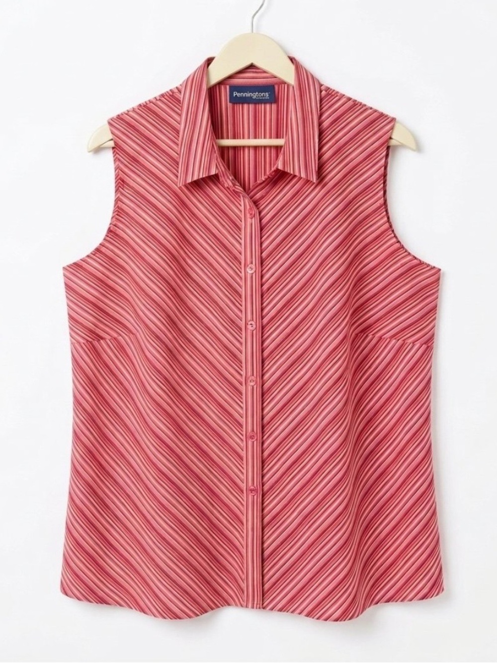 Penningtons Pink Sleeveless Button Up Shirt Stretchy Blouse Women Plus Size 26